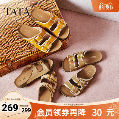 TATA他她女鞋可露丽熊2025年复古勃肯拖鞋女休闲厚底凉鞋7GN03BT5