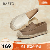 新款 时尚 简约复古通勤渔夫鞋 百思图2025春季 平跟女单鞋 A0239AA5