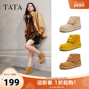 TATA他她高帮勃肯鞋2025秋冬新款棉鞋厚底女鞋雪地短靴子KXL01DD5