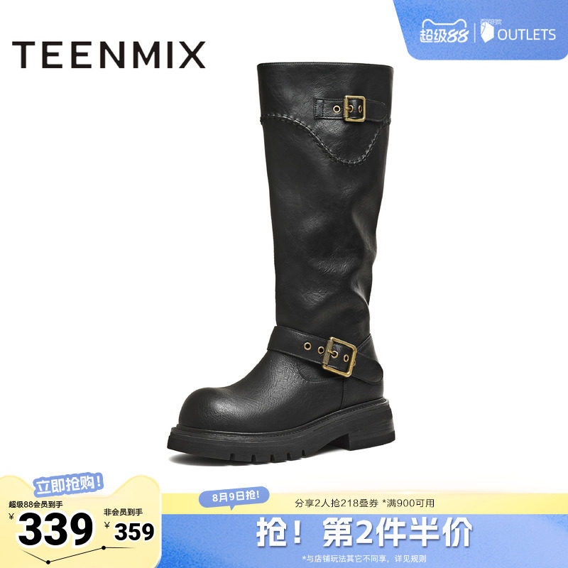 天美意冬新款商场同款高直筒显瘦百搭厚底女骑士靴BM351DG5 - 实物图