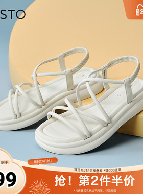 百思图春夏季新款商场同款复古条带罗马凉厚底女凉鞋UCX07BL4