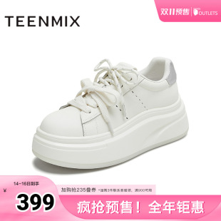 KB089CM5 带厚底潮流百搭女小白鞋 天美意2025秋新款 休闲系带双鞋