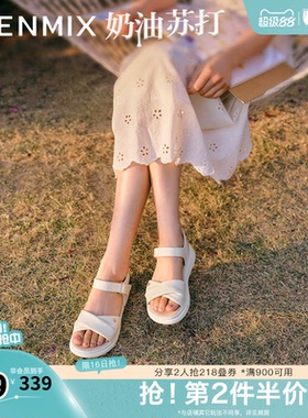 天美意新款商场同款时尚舒适平底女一字带凉鞋BK971BL5