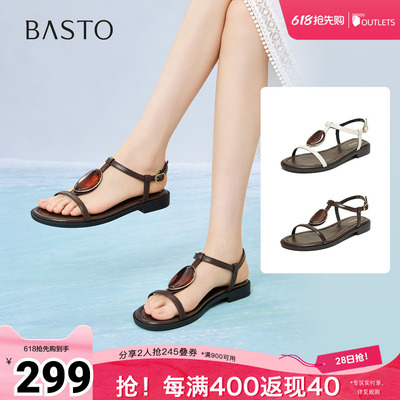 百思图2026夏季新款商场同款罗马凉鞋时尚复古潮流女鞋S5501BL6