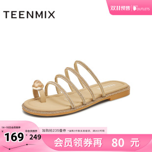 半拖女一字拖KT091BT5 平底拖鞋 天美意2025新款 舒适海边沙滩鞋