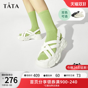 新款 Tata他她休闲厚底凉鞋 夏季 女百搭奥莱罗马凉鞋 WBQ01BL3 女夏季