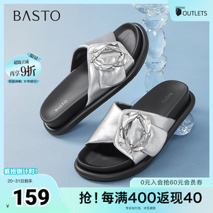 E1052BT5 百思图2025夏季 新款 简约时尚 户外休闲一字拖厚底女拖鞋