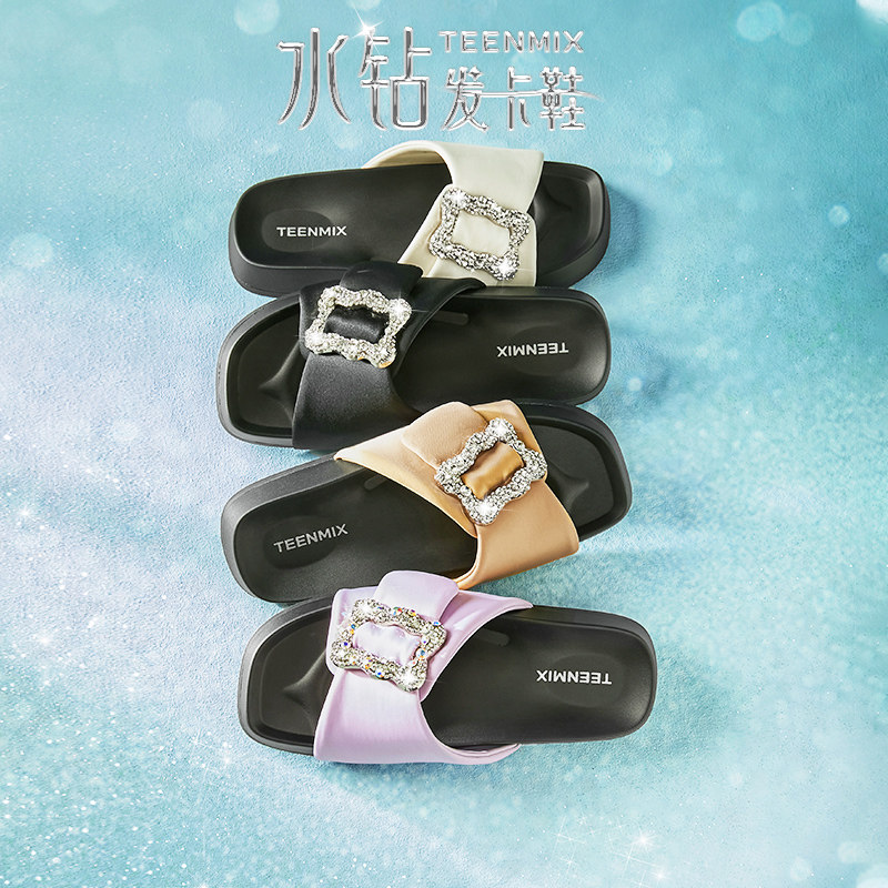 天美意一字拖松糕厚底拖鞋女外穿凉拖休闲凉鞋新款KT033BT4