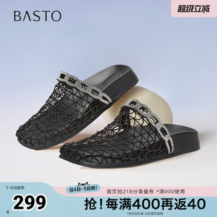 穆勒拖时尚 百思图夏季 新款 商场同款 E5818BH5 休闲百搭平跟女拖鞋