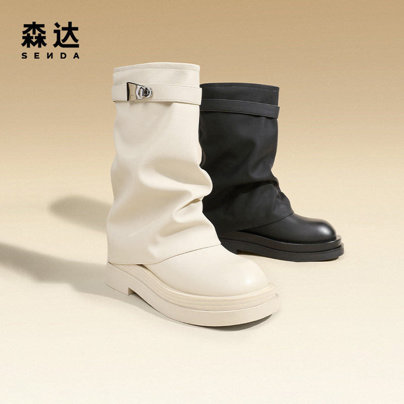 森达裤管靴女2023冬季新款褶皱高跟靴户外休闲长筒靴ZTD32DS3高性价比高么？