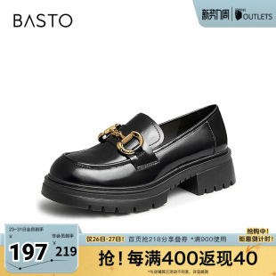 女单鞋 百思图春季 潮流通勤厚底圆头百搭乐福鞋 时尚 TFW48AA4 新款