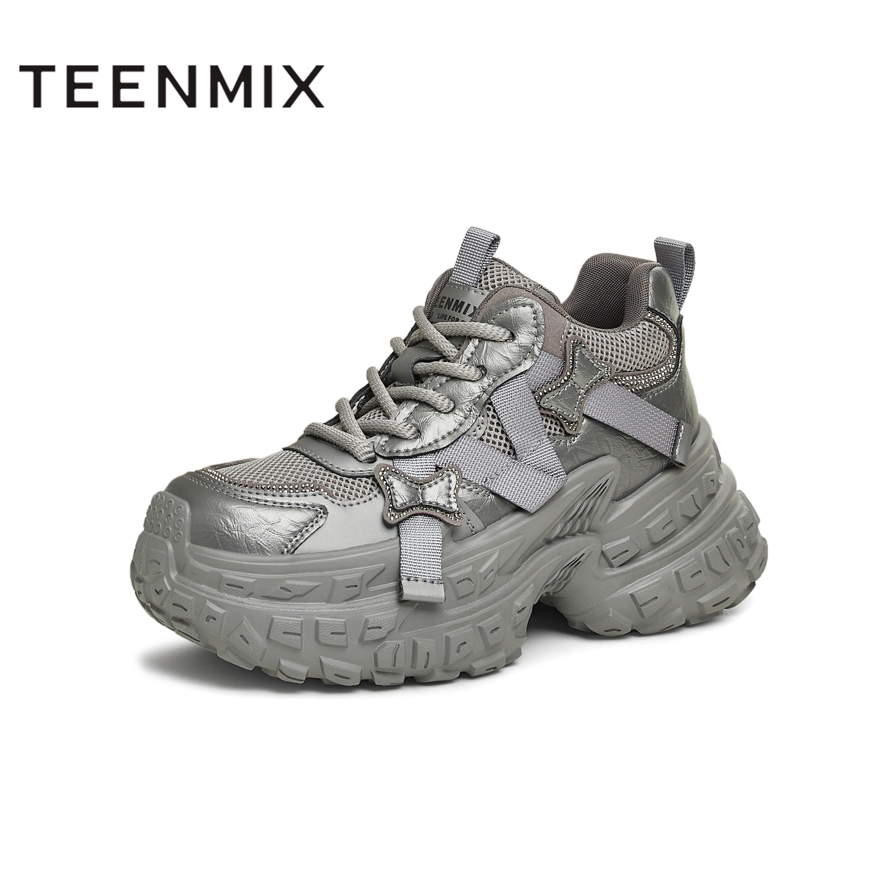 天美意厚底增高银色老爹鞋运动鞋女加绒休闲鞋冬新款KG058DM4,女鞋,老爹鞋,淘宝优惠券,粉丝福利购,淘宝优惠卷