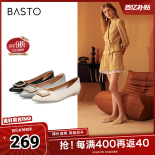 百搭通勤方扣尖头低跟晚晚风女单鞋 RGR36AQ5 商场同款 百思图秋季