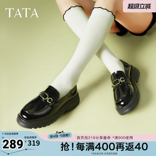 TATA他她黑色小皮鞋 百搭真皮单鞋 春新款 7PJA2AA5奥莱 女厚底乐福鞋