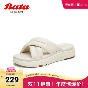 羊皮百搭厚底休闲凉拖鞋 商场新款 AYL05BT4 女夏季 Bata外穿拖鞋