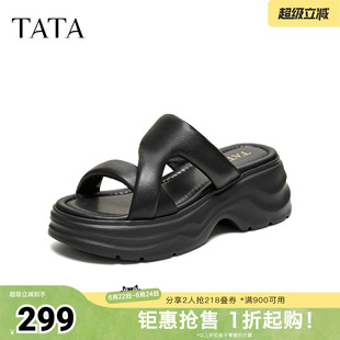 TATA他她女鞋2026夏季新款一字拖外穿百搭时尚休闲凉拖鞋CXT02BT6