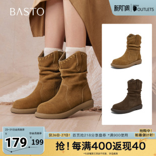 西部堆堆靴时尚 商场同款 复古女中靴D3780DZ5 新款 百思图2025冬季