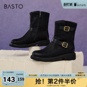 复古运动牛仔靴粗跟女中靴W2082DZ4 商场同款 百思图冬季 新款