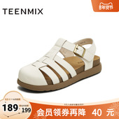 复古潮流通勤女罗马凉鞋 天美意2025秋新款 纯色百搭法式 KL010CH5