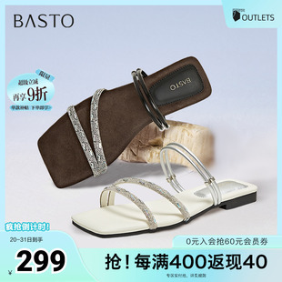 拖平跟女拖鞋 百思图2025夏季 简约条带时装 新款 E5071BT5 商场同款