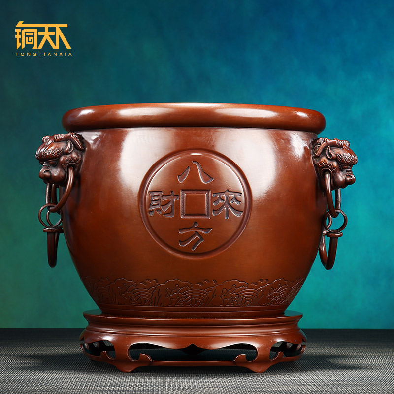 办公室狮耳缸铜天下紫铜招财
