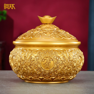带盖聚宝盆摆件招财聚财家用存钱罐黄铜米缸家居客厅店铺开业礼品