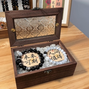 昼夜之星情侣手串男生醒狮银曜石白猫眼水晶手链女新年情人节礼物