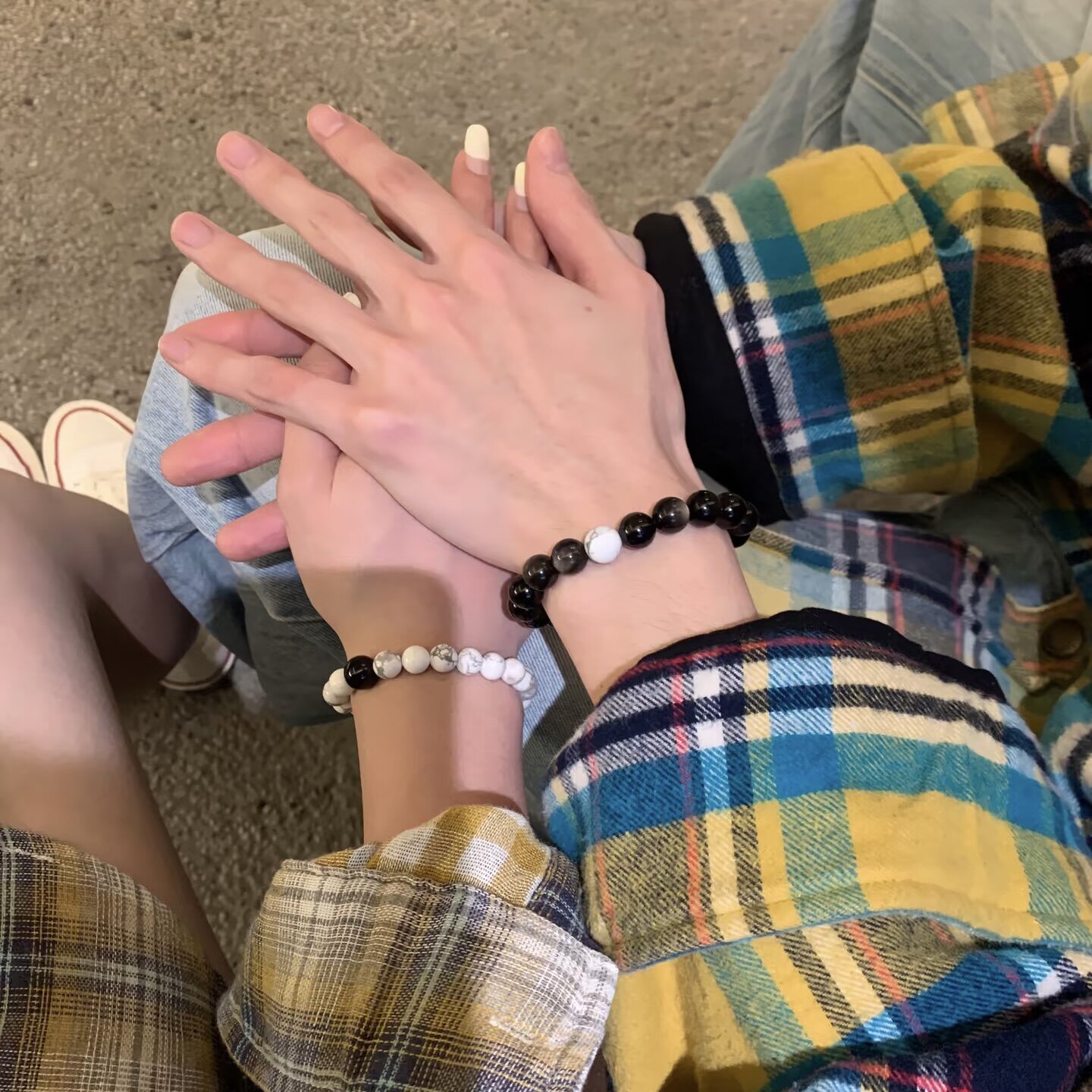 昼夜之星情侣手串银曜石白松石转运珠水晶手链男女送礼物天生一对