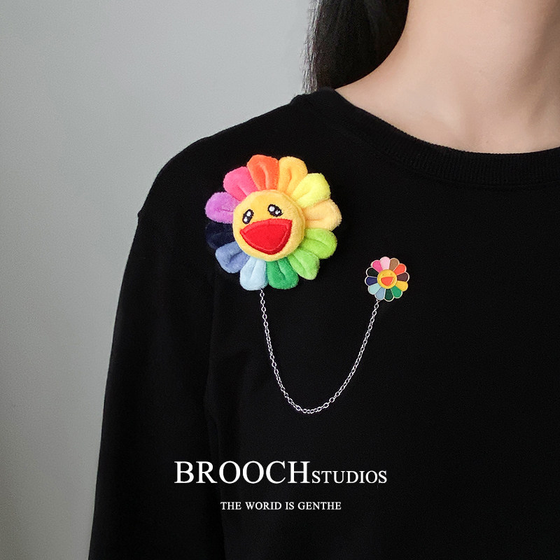 brooch 王一博七彩太阳花胸针女潮情侣别针配饰衣服一博挂饰徽章