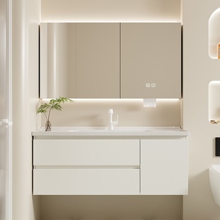 橡木实木浴室柜组合岩板热弯卫生间陶瓷一体触觉技术洁牙液皮带腕