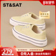 一脚蹬休闲鞋 星期六牛皮鞋 新款 透气乐福鞋 垫厚底帆布鞋 女2025秋季