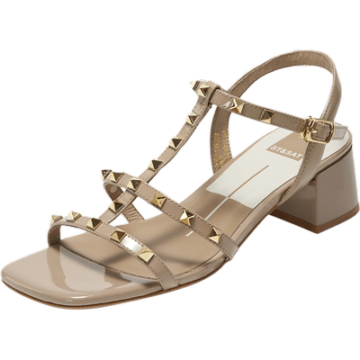 星期六新款夏天精致方跟仙女一字带中跟凉鞋工作鞋职业SSC2115324