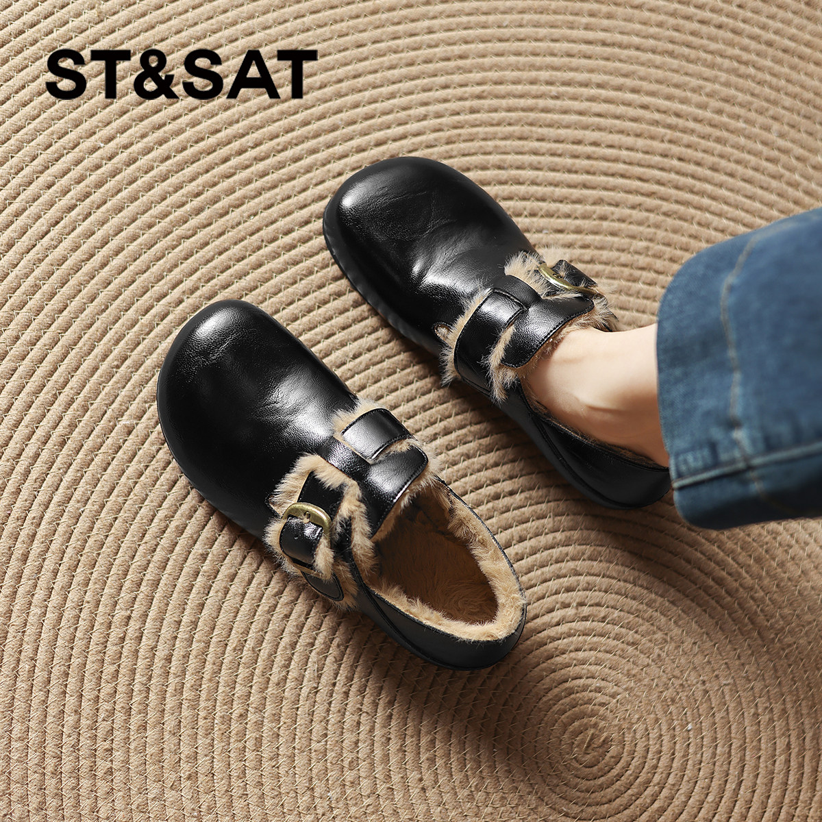 星期六加绒勃肯鞋女款2026新款春季平底黑色毛毛鞋保暖棉鞋雪地靴,女鞋,勃肯鞋/软木鞋,淘宝优惠券,粉丝福利购,淘宝优惠卷