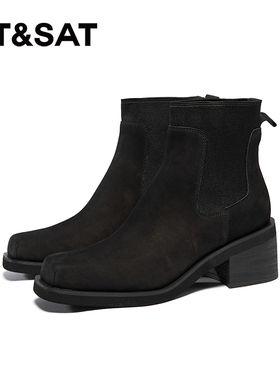 星期六切尔西靴冬新款短筒时尚通勤爆款黑色潮女靴SSC4116391