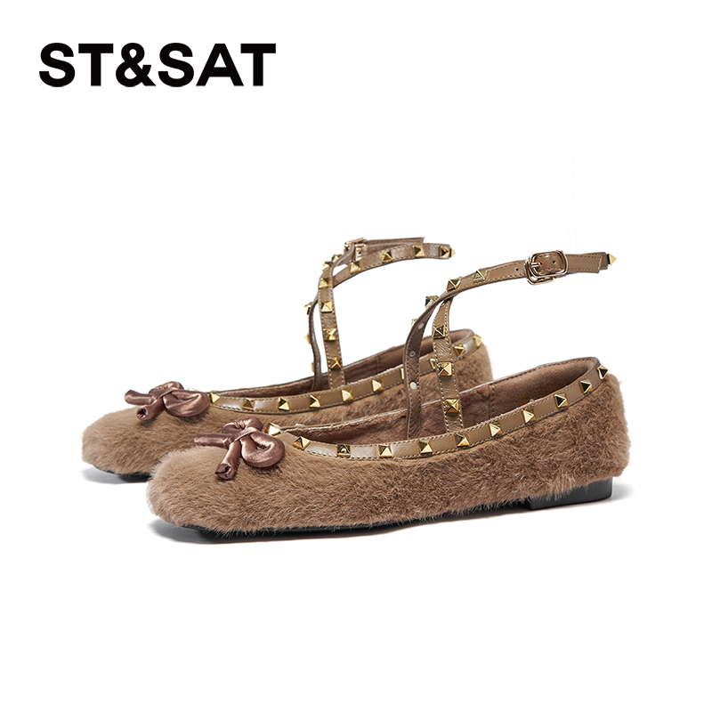 星期六春秋冬新款优雅天鹅绒芭蕾舞鞋仙女风平底鞋SSC4111455