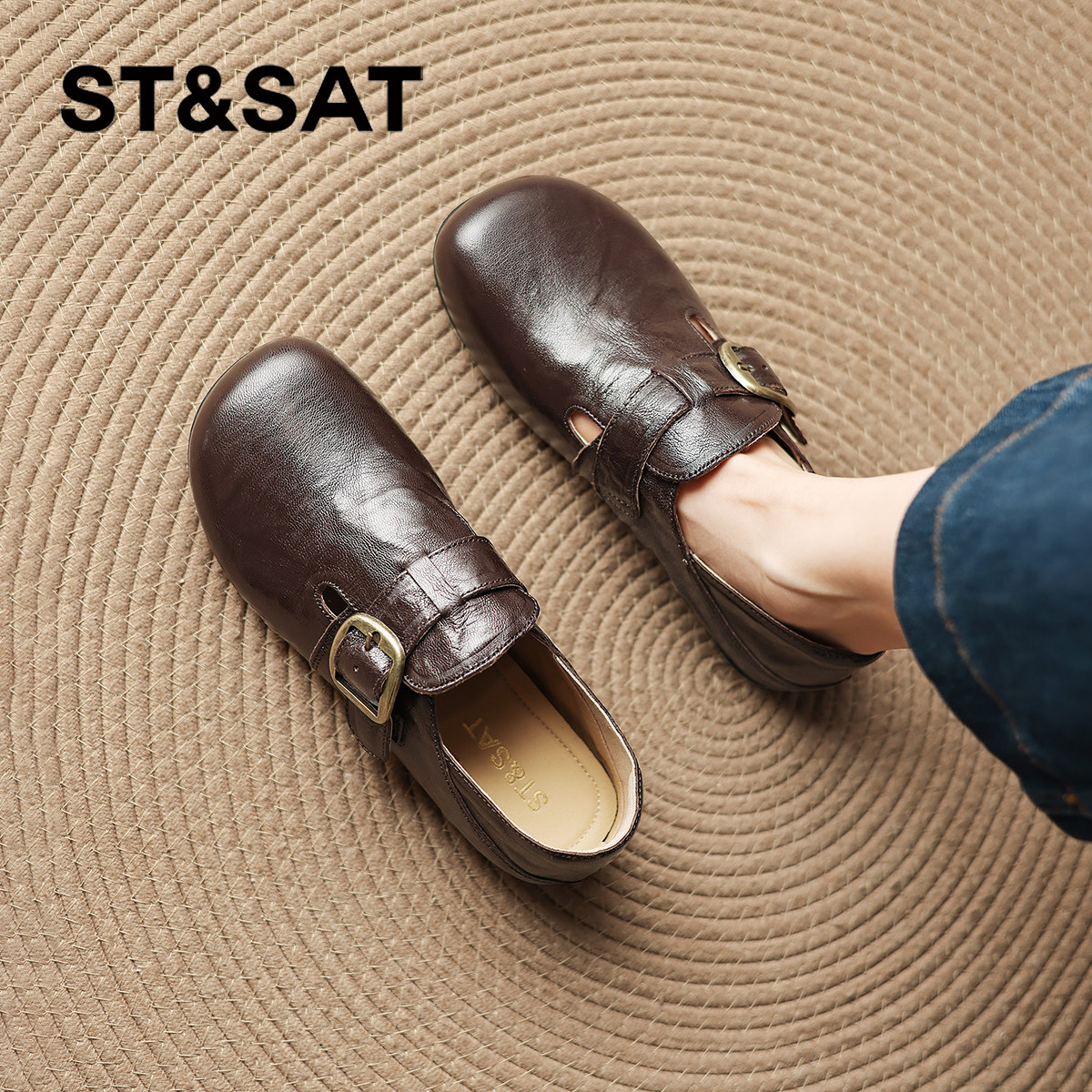 星期六平底勃肯鞋女2026新款春季羊皮革一脚蹬通勤单鞋软底乐福鞋,女鞋,勃肯鞋/软木鞋,淘宝优惠券,粉丝福利购,淘宝优惠卷