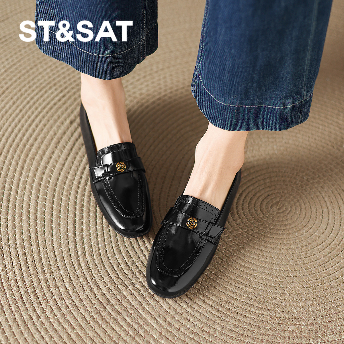 星期六英伦风乐福鞋女2026新款春山茶花平底小皮鞋一脚蹬通勤单鞋,女鞋,乐福鞋（豆豆鞋）,淘宝优惠券,粉丝福利购,淘宝优惠卷