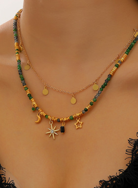 Girl Vintage beaded layered Necklace women bohemian choker