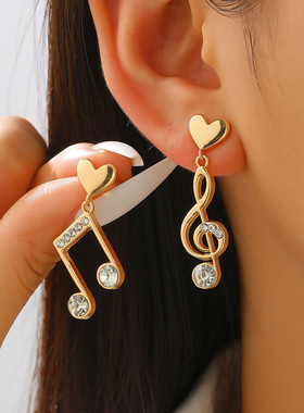 women elegant temperament zircon Music symbol earrings耳环女