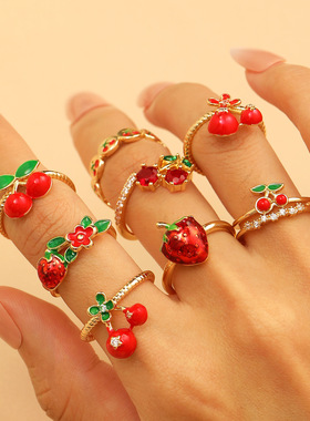 Cute Girl New Cute Cherry Strawberry Open Rings Women/Ring