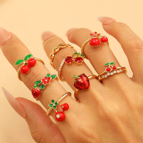 Cute Girl New Cute Cherry Strawberry Open Rings Women/Ring