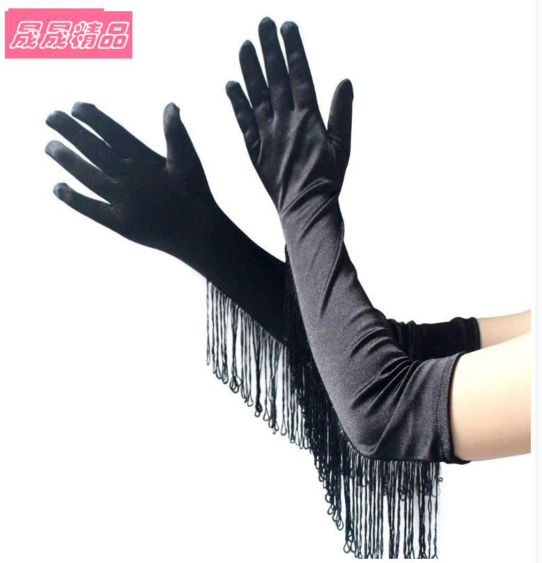 tassels long satin gloves women evening party dance mittens