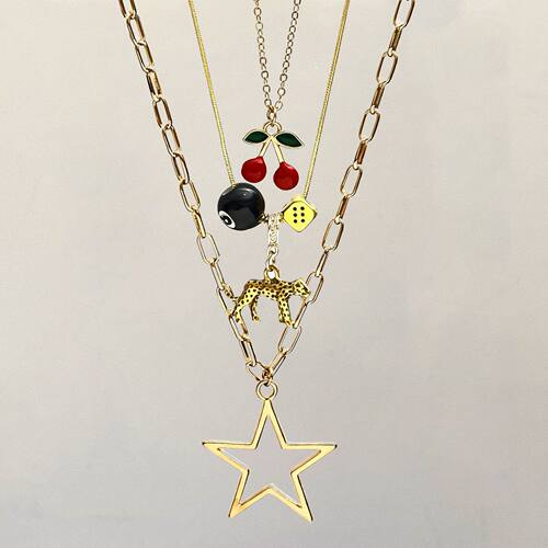 multi-layer Cherry Star Leopard Sieve Pendant Women Necklace