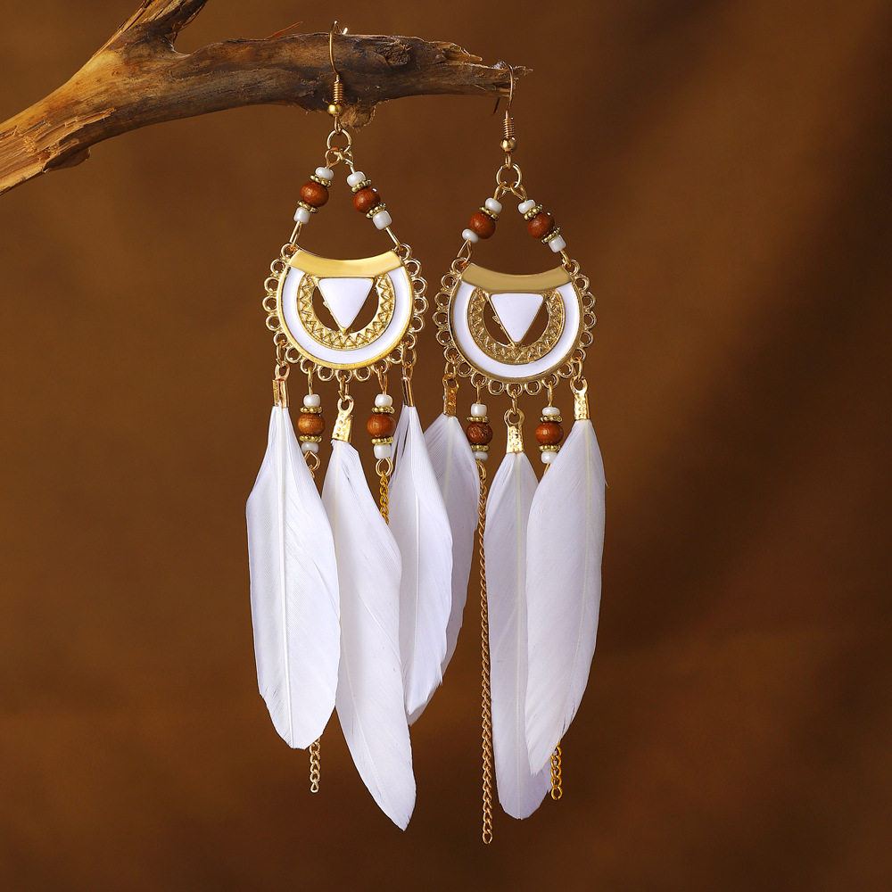 feather earrings ethnic style jewelry tassel earring羽毛耳环