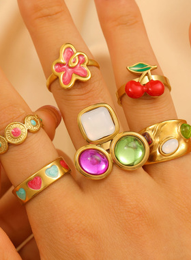 戒指 New colorful women's European Joint ring finger jewelry