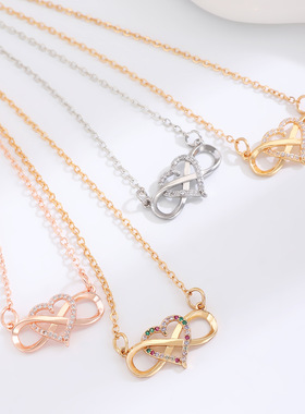 elegant fake diamonds Love luck pendant cold necklace women