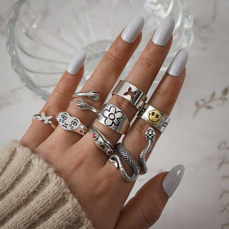 hot sale exaggerated snake-shaped butterfly joint ring set
