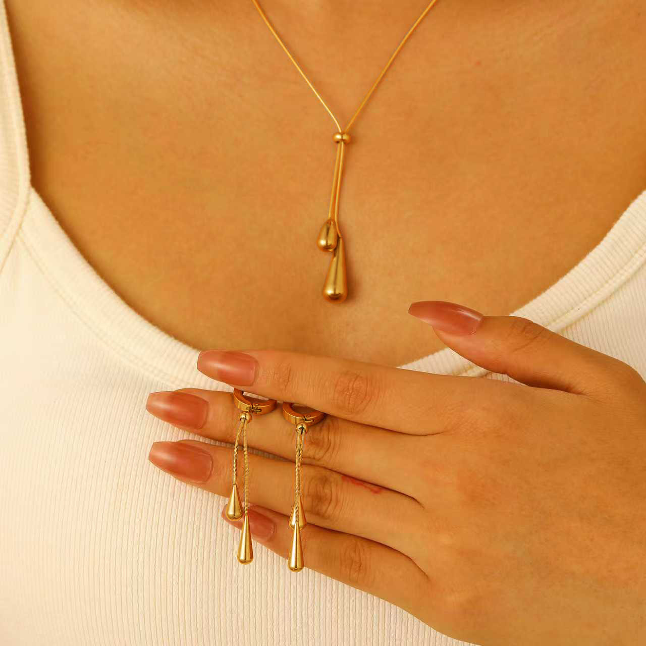 Pendant necklace earrings two-piece set long accessory饰品女