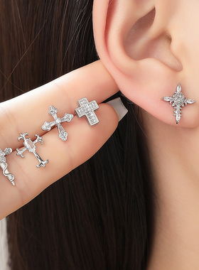 Cross Cold Earrings Rose Earstuds Ear Bone Nails Rock 耳环