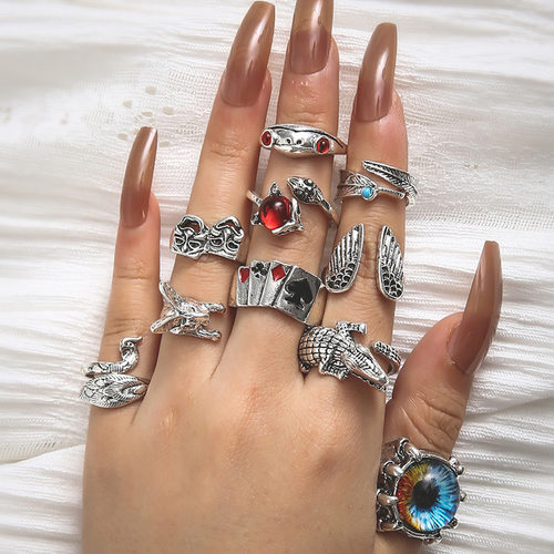 Halloween Rings skeleton Head Ghost Face Eye Ring Set 戒指女